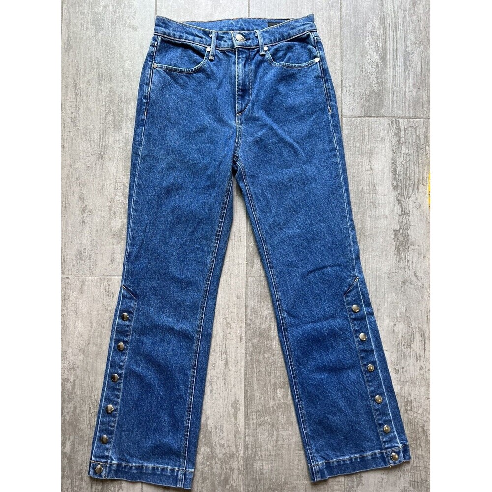 $275 Rag & Bone Dylan Snap Button Wide Leg Straight Blue Jeans High Rise 26 - Picture 9 of 15